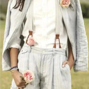 Suspenders 100% Black Silk Black Patent Leather finishing Silver Tone Hardware